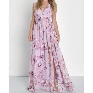 Lulus Garden Meandering Lavender Floral Print Sleeveless Maxi Dress Women's Sz M